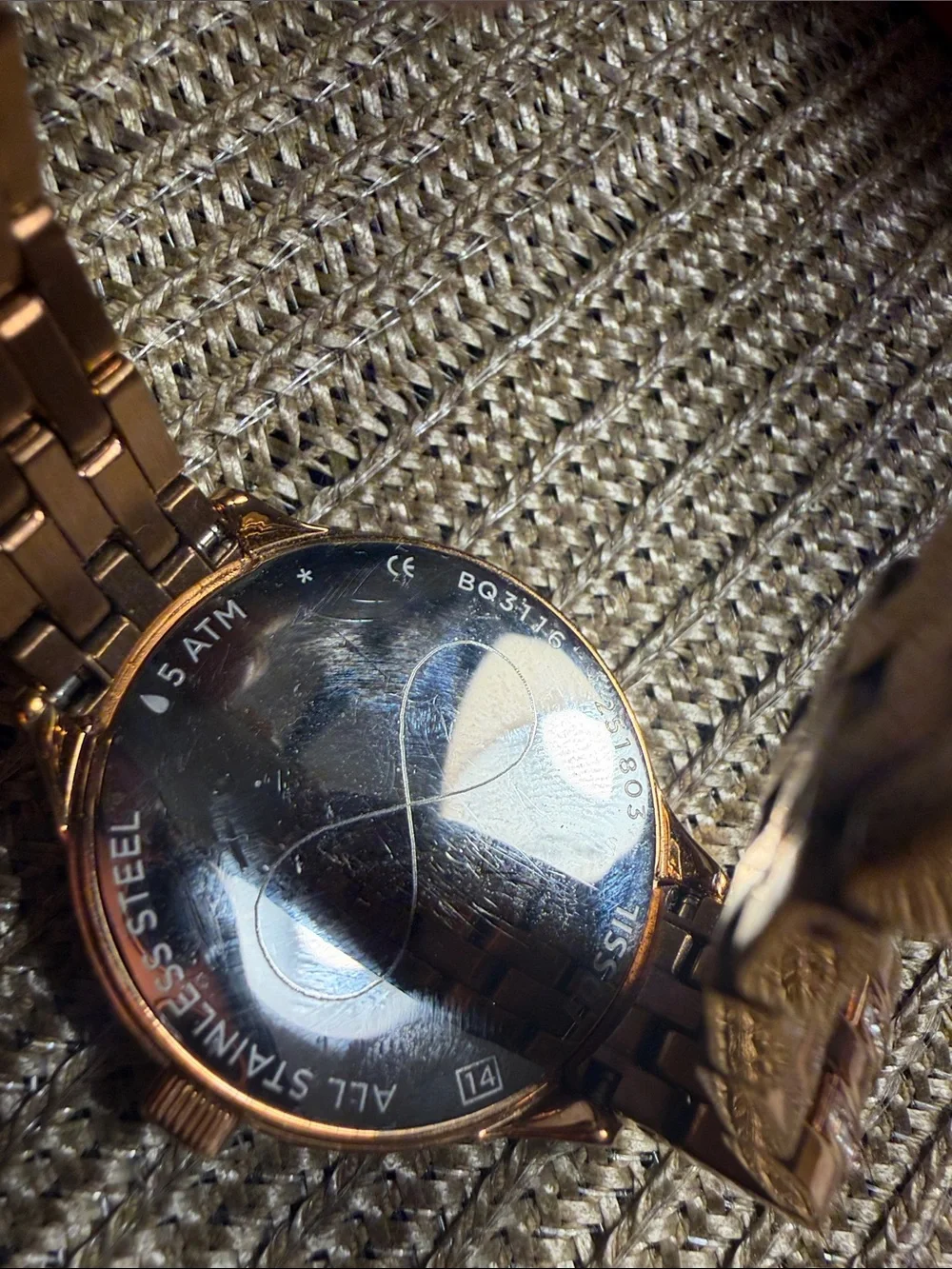 Fossil BQ3116 Women’s Rose Gold Tone Crystal Watch 5 ATM w/ Tin Untested
